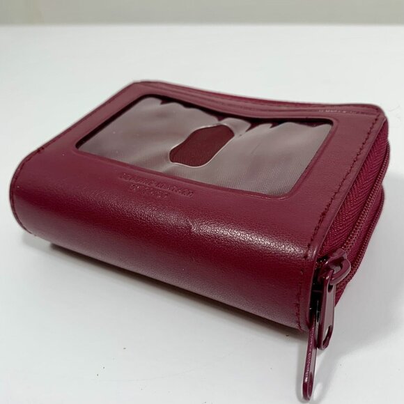 BUXTON Wine Red Leather Accordion Double Zip Around Credit Card ID Holder Wallet - Picture 4 of 9